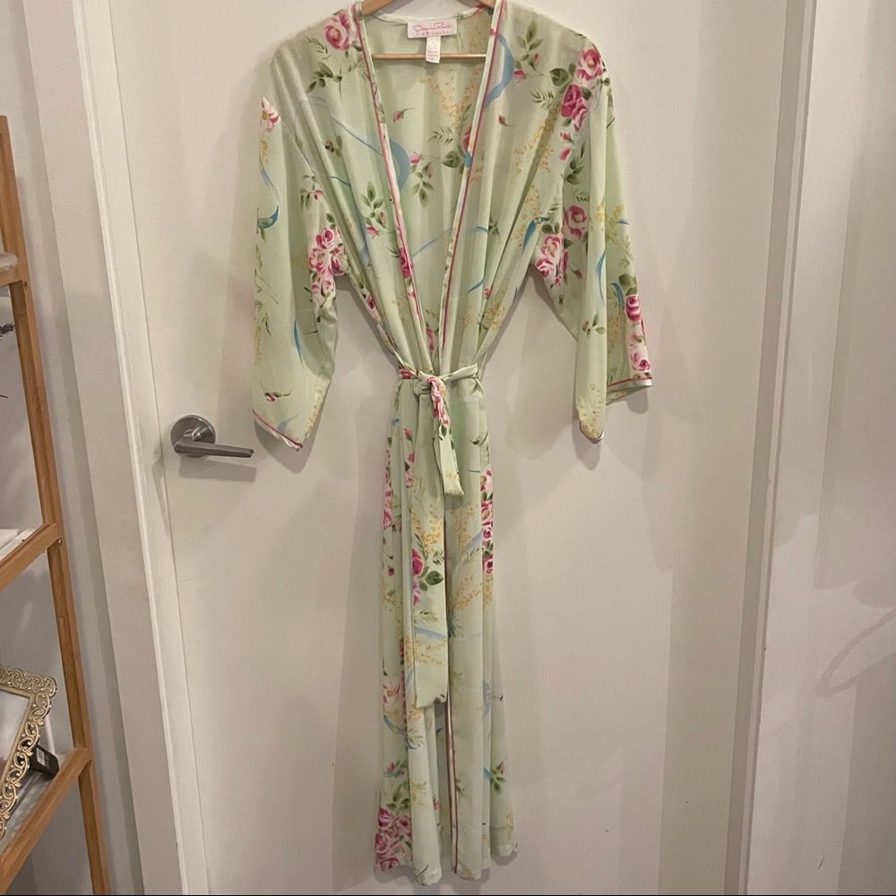 OSCAR DE LA RENTA PINK Long floral robe size 8